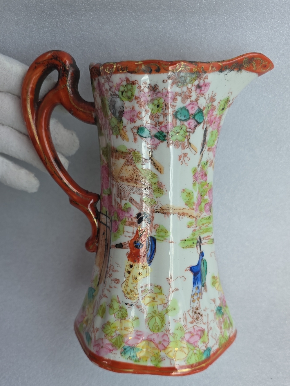 Antique Japanese Kutani Porcelain Geisha Pitcher "Koike Mark"